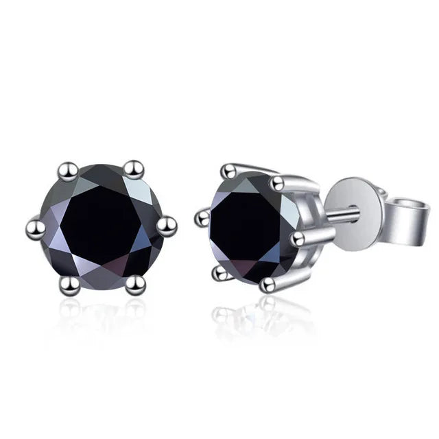 Colored Six-Prong Moissanite Stud Earrings in Sterling Silver
