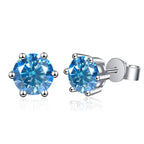 Colored Six-Prong Moissanite Stud Earrings in Sterling Silver