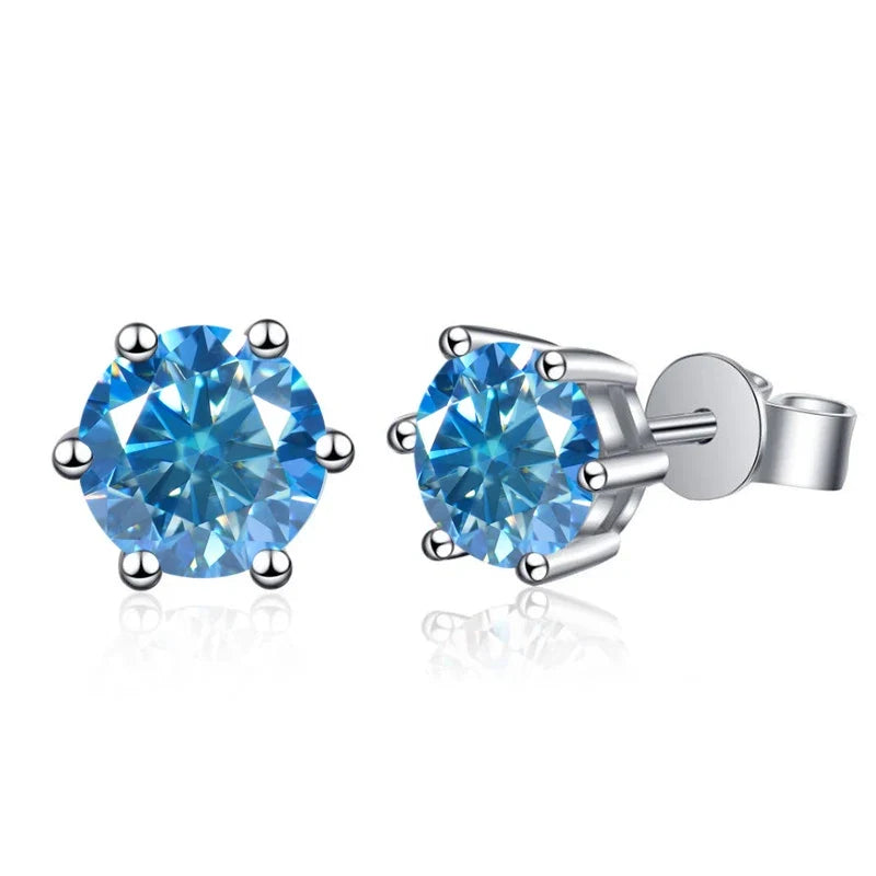 Colored Six-Prong Moissanite Stud Earrings in Sterling Silver