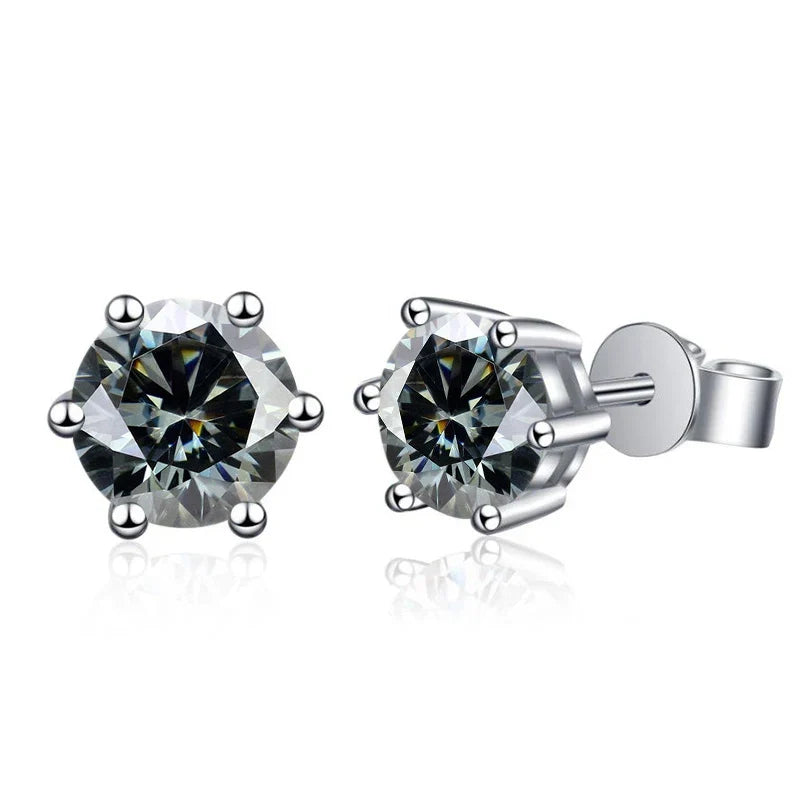 Colored Six-Prong Moissanite Stud Earrings in Sterling Silver