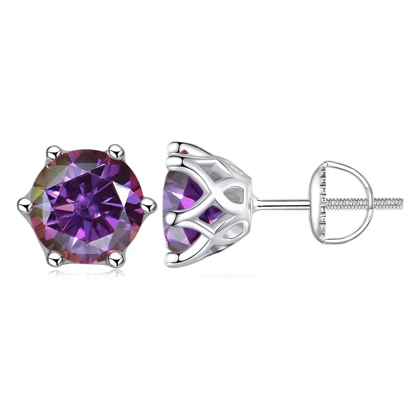 Colored Moissanite Screw-Back Stud Earrings