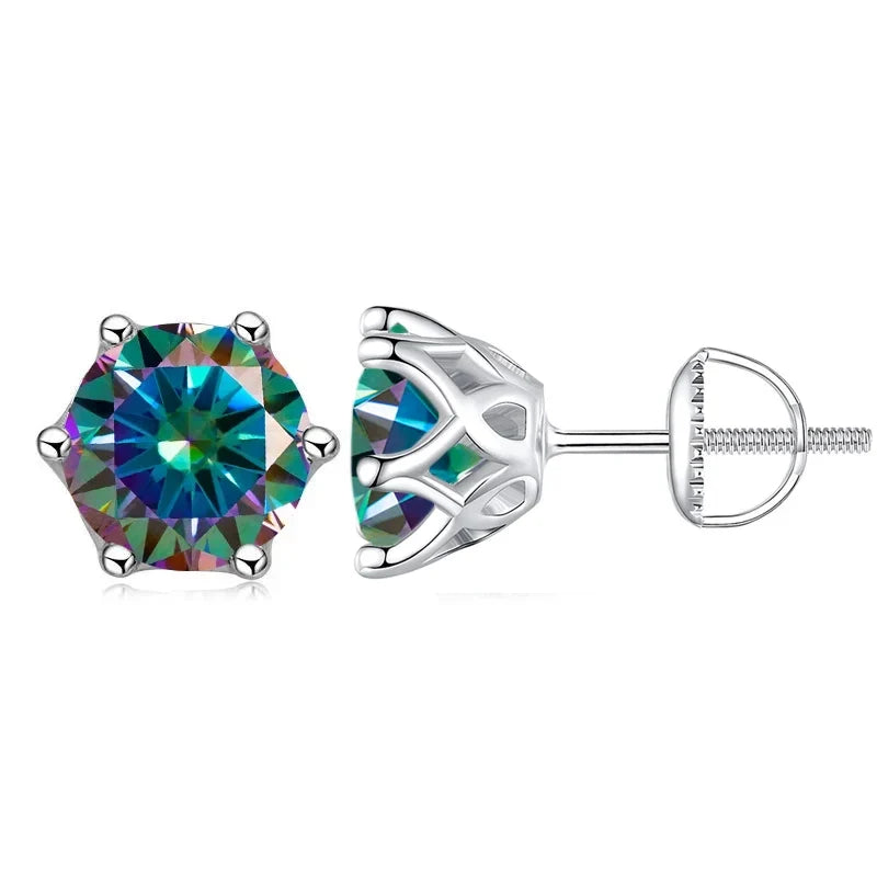 Colored Moissanite Screw-Back Stud Earrings