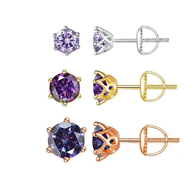 Colored Moissanite Screw-Back Stud Earrings