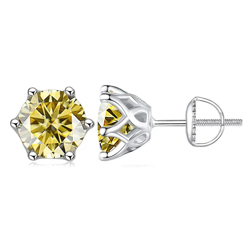 Colored Moissanite Screw-Back Stud Earrings