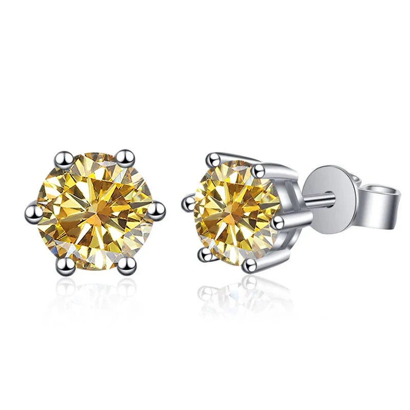 Colored Six-Prong Moissanite Stud Earrings in Sterling Silver
