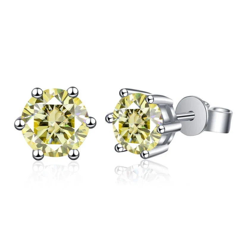 Colored Six-Prong Moissanite Stud Earrings in Sterling Silver