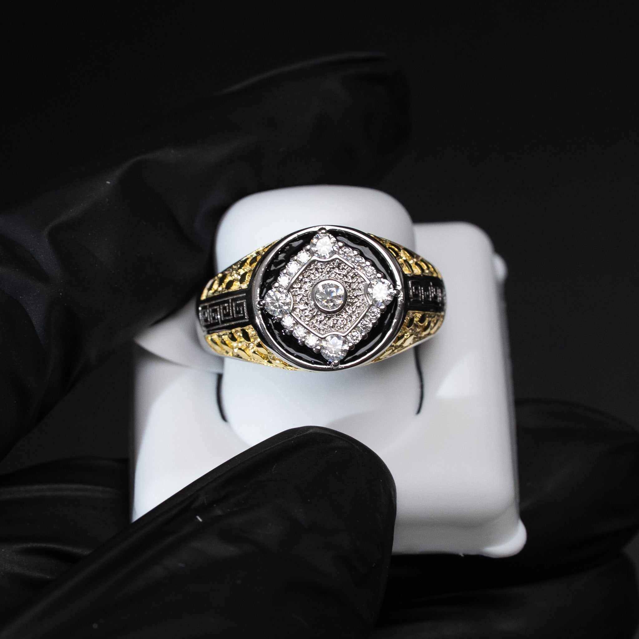 Moissanite Two - Tone Nugget Watch Ring in 925 Sterling Silver - Che Cose Belle