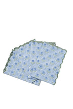Mona Scallop Embroidered Blockprint Napkins in Blue, Set of 4 - Che Cose Belle