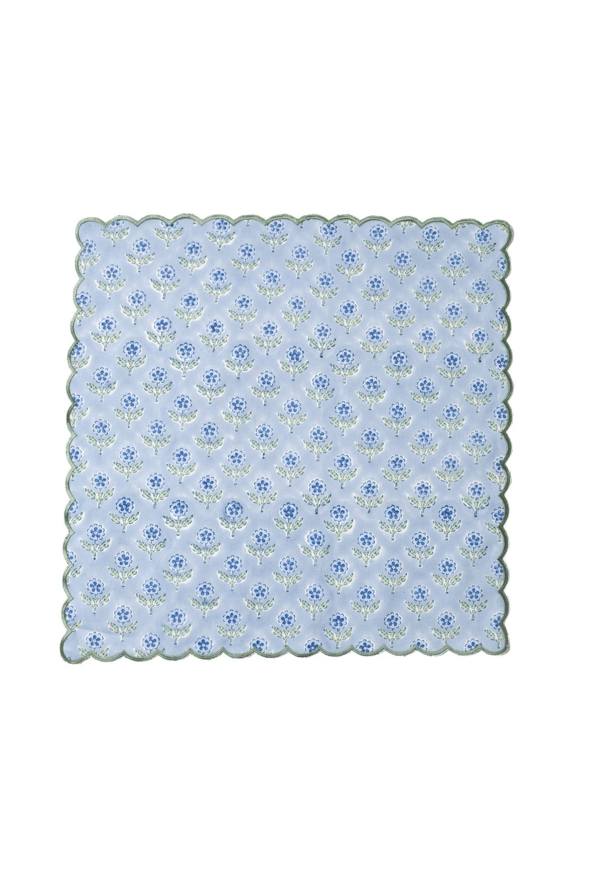 Mona Scallop Embroidered Blockprint Napkins in Blue, Set of 4 - Che Cose Belle