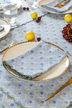 Mona Scallop Embroidered Blockprint Napkins in Blue, Set of 4 - Che Cose Belle