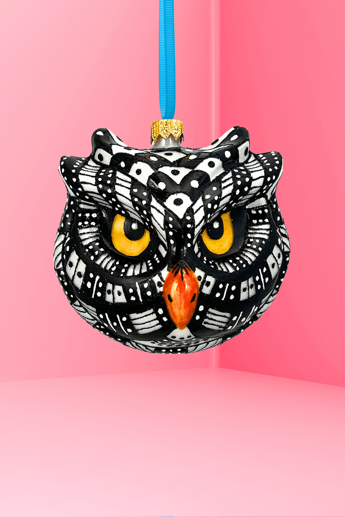 Monochrome Owl Polish Glass Ornament - Che Cose Belle