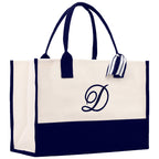 Monogram and Personalized Name Cotton Canvas Tote Bag Initial Tote Bag Letter Tote Bag Birthday Gift Bag Beach Bag Custom Monogrammed Bag - Che Cose Belle