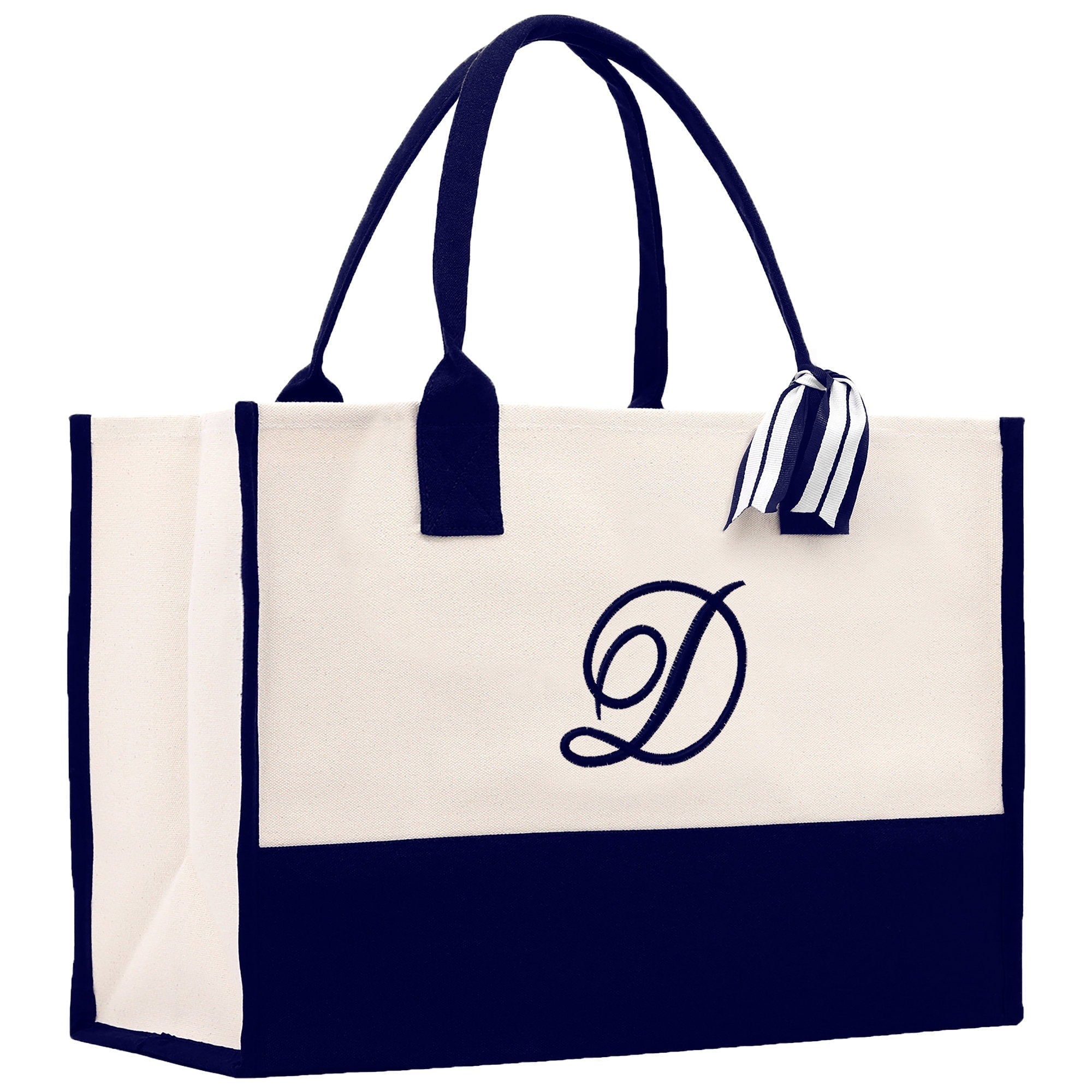 Monogram and Personalized Name Cotton Canvas Tote Bag Initial Tote Bag Letter Tote Bag Birthday Gift Bag Beach Bag Custom Monogrammed Bag - Che Cose Belle