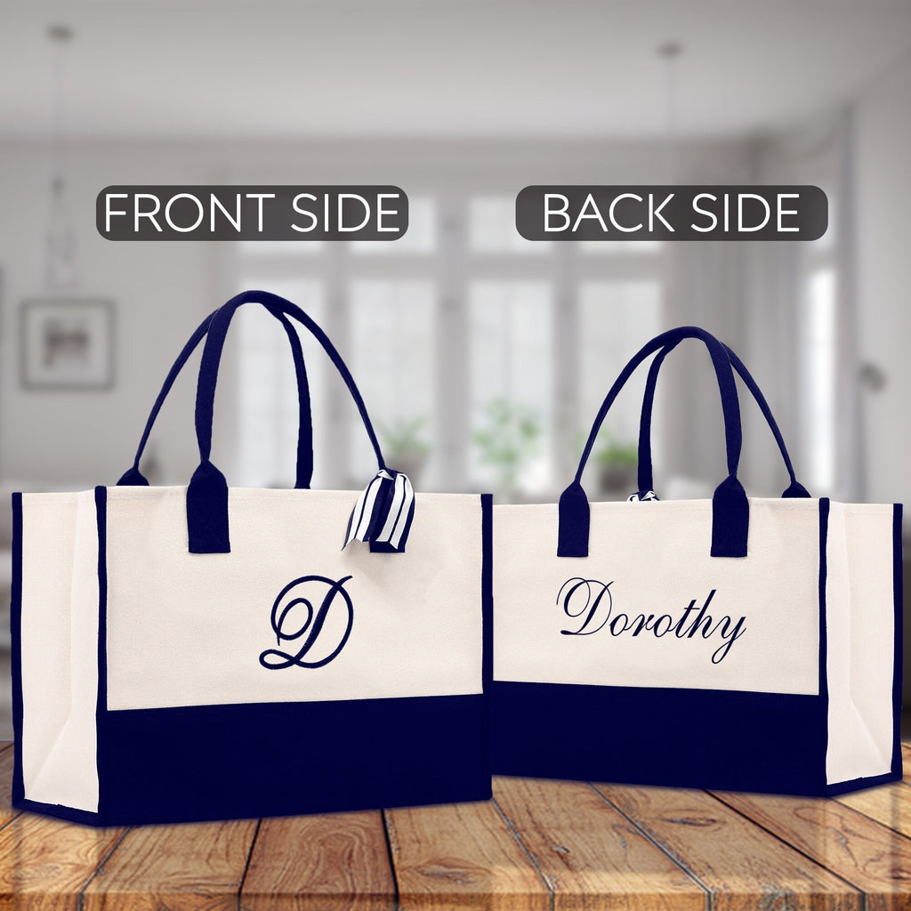 Monogram and Personalized Name Cotton Canvas Tote Bag Initial Tote Bag Letter Tote Bag Birthday Gift Bag Beach Bag Custom Monogrammed Bag - Che Cose Belle