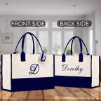 Monogram and Personalized Name Cotton Canvas Tote Bag Initial Tote Bag Letter Tote Bag Birthday Gift Bag Beach Bag Custom Monogrammed Bag - Che Cose Belle