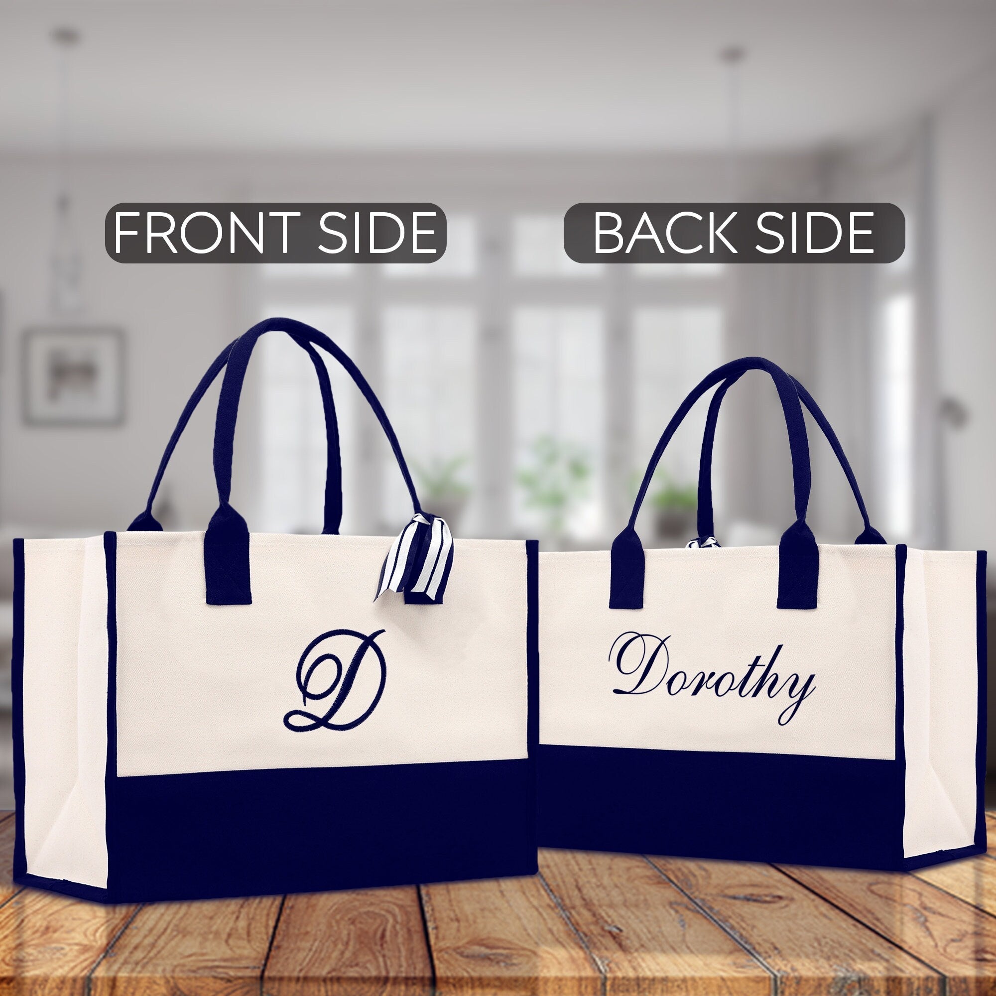 Monogram and Personalized Name Cotton Canvas Tote Bag Initial Tote Bag Letter Tote Bag Birthday Gift Bag Beach Bag Custom Monogrammed Bag - Che Cose Belle