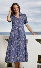 Montauk Dress Navy Elephants And Palm Trees - Che Cose Belle