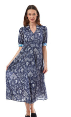 Montauk Dress Navy Elephants And Palm Trees - Che Cose Belle