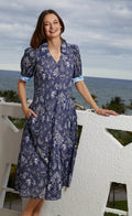 Montauk Dress Navy Elephants And Palm Trees - Che Cose Belle