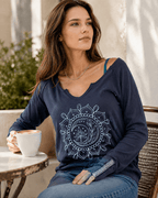 Moon Mandala Navy Cotton V-Neck - Che Cose Belle