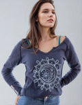 Moon Mandala Navy Cotton V - Neck - Che Cose Belle