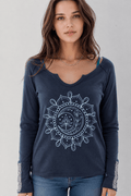 Moon Mandala Navy Cotton V-Neck - Che Cose Belle