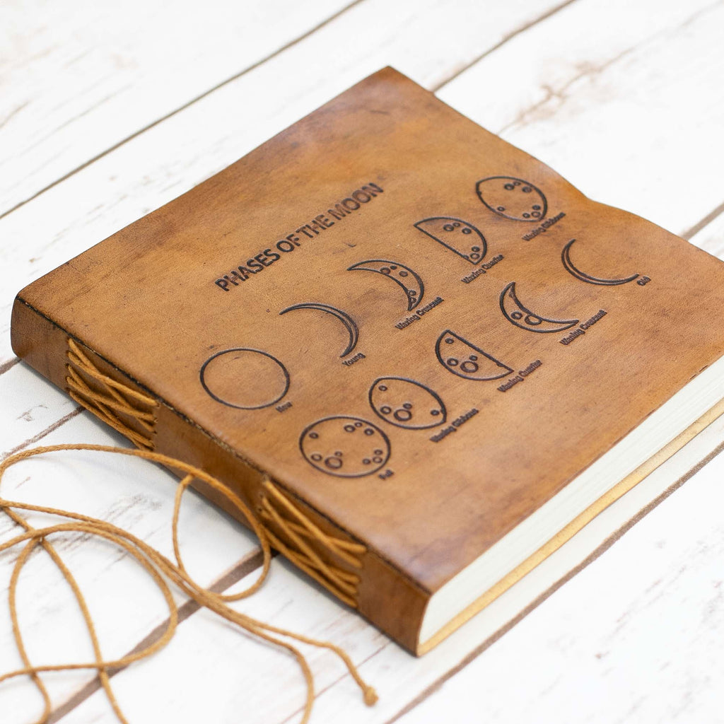 Moon Phases 7x7 Artists Embossed Leather Journal - Che Cose Belle