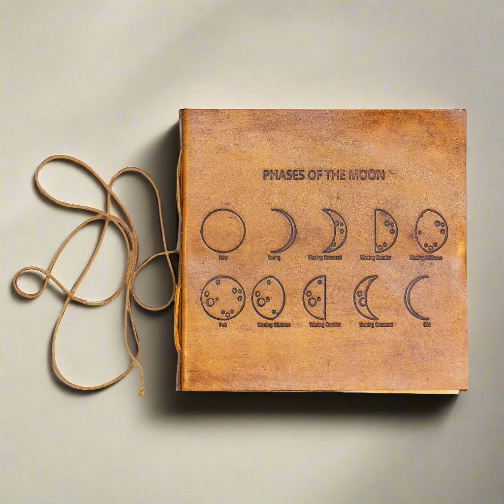 Moon Phases 7x7 Artists Embossed Leather Journal - Che Cose Belle