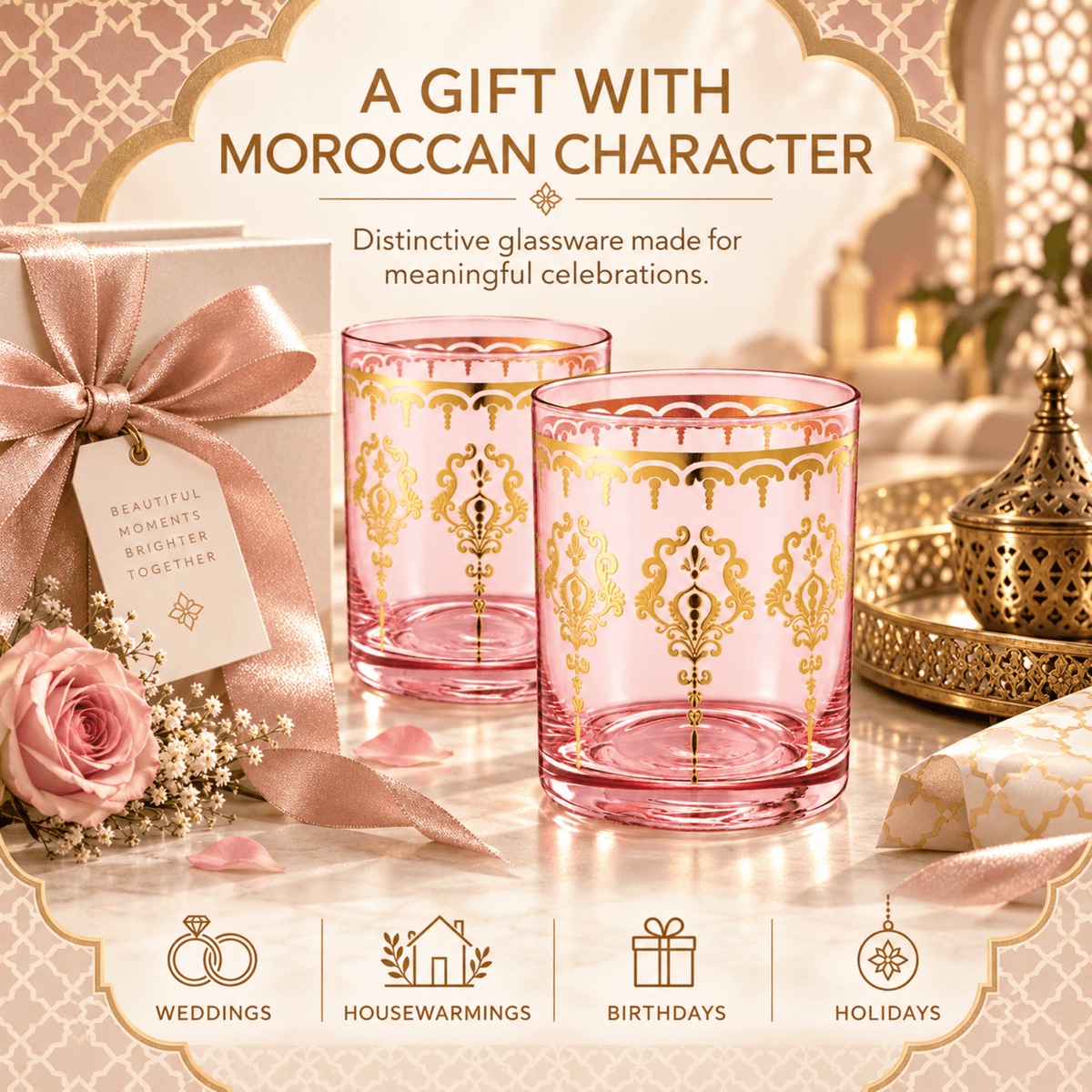 Moroccan Whiskey & Cocktail Glass | Pink & Clear | Set of 2 - Che Cose Belle