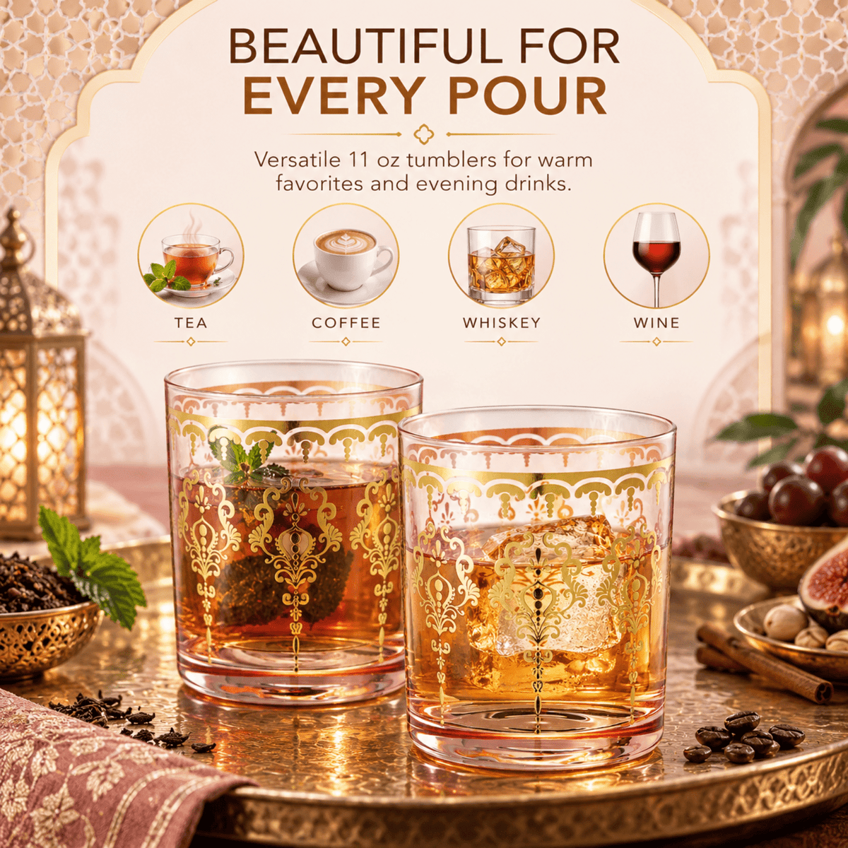 Moroccan Whiskey & Cocktail Glass | Pink & Clear | Set of 2 - Che Cose Belle