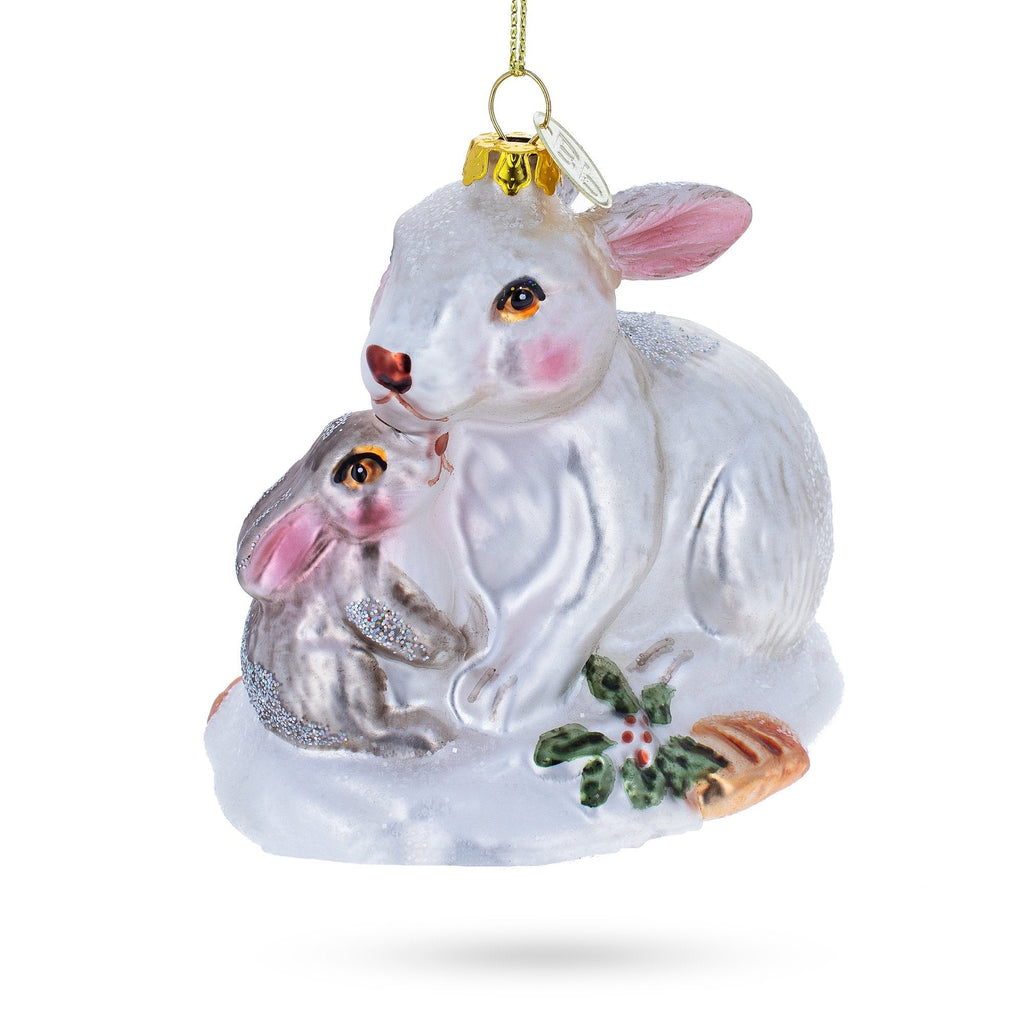Mother and Baby Bunnies Glass Christmas Ornament - Che Cose Belle