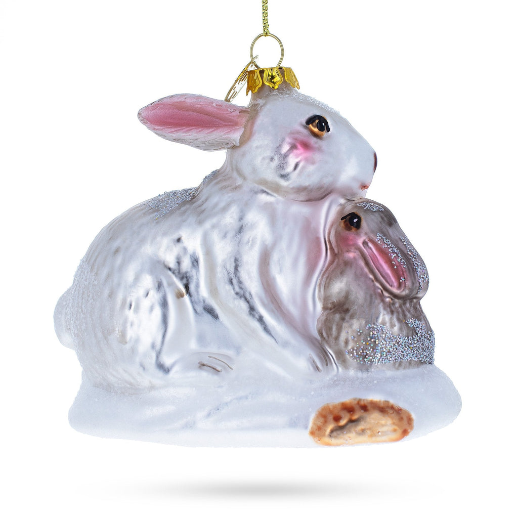 Mother and Baby Bunnies Glass Christmas Ornament - Che Cose Belle