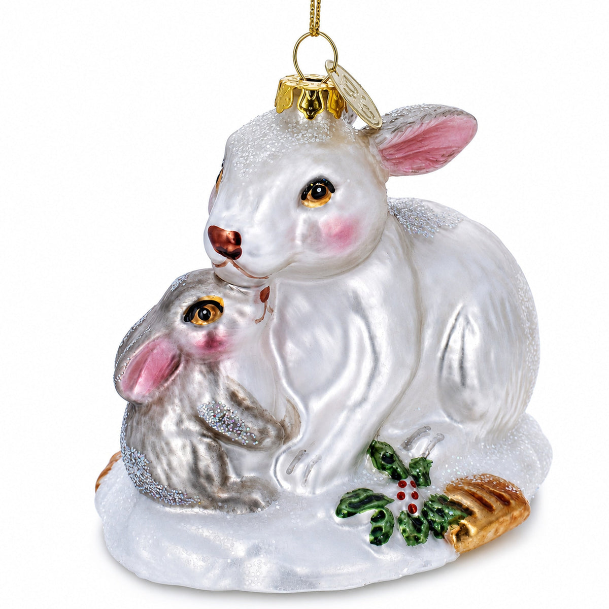 Mother and Baby Bunnies Glass Christmas Ornament - Che Cose Belle
