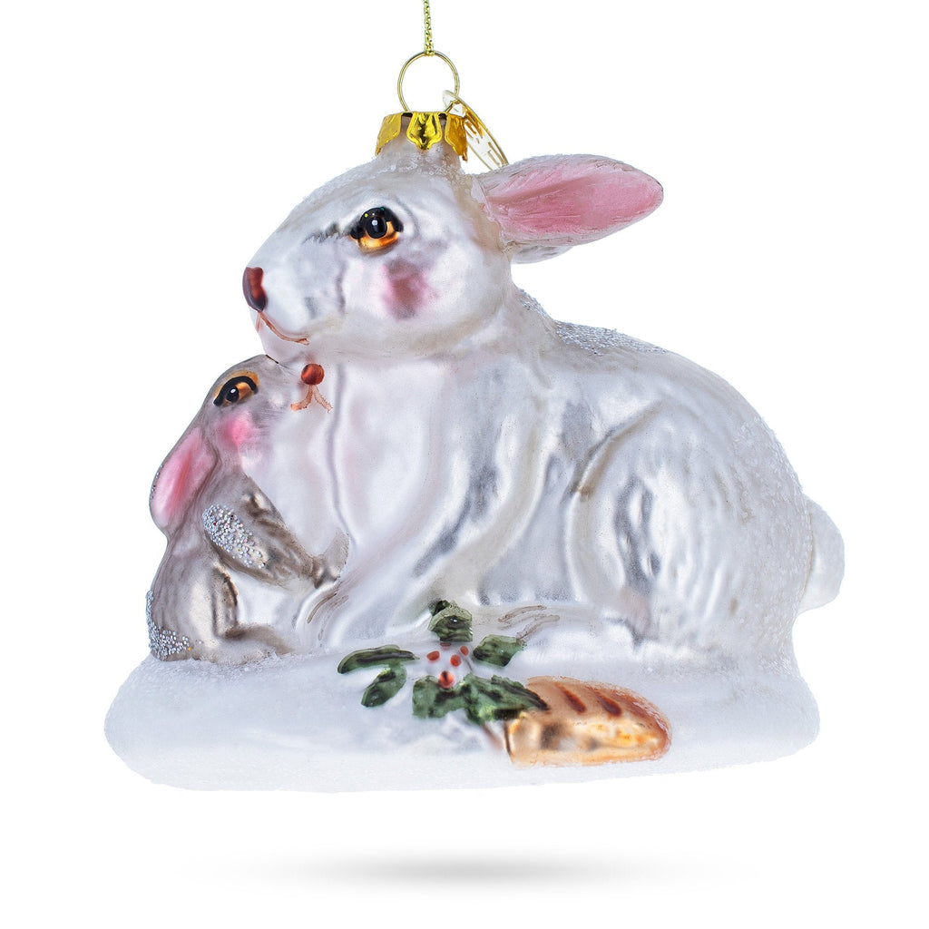 Mother and Baby Bunnies Glass Christmas Ornament - Che Cose Belle