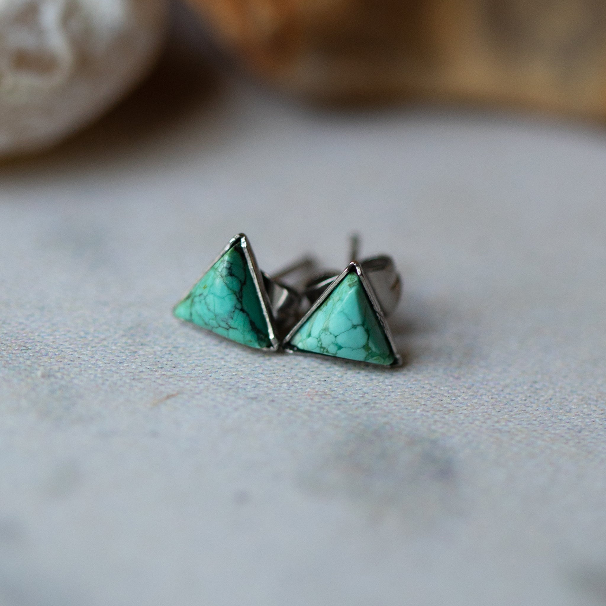 Mountains of Earth Tiny Triangle Turquoise Stud Earrings - Che Cose Belle