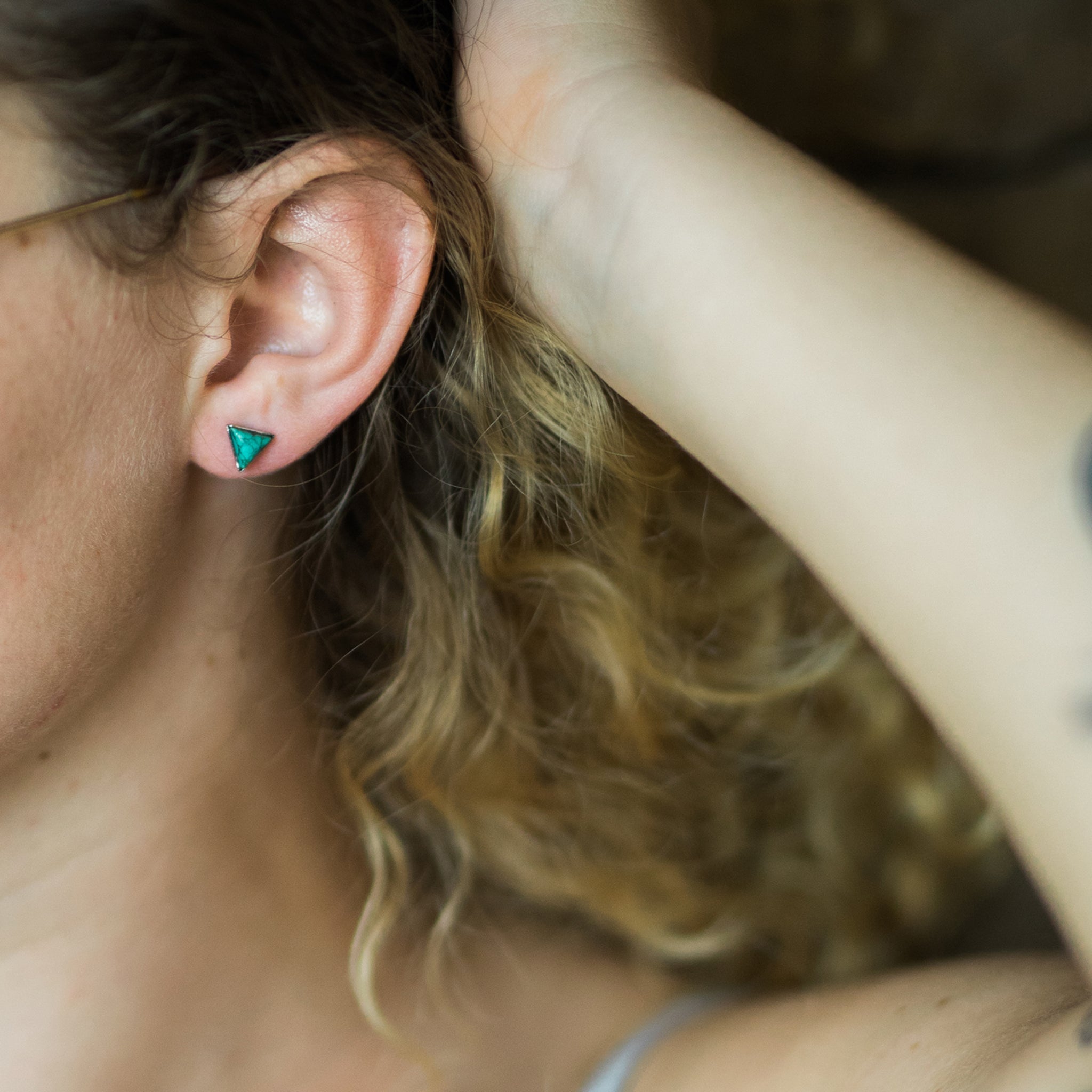 Mountains of Earth Tiny Triangle Turquoise Stud Earrings - Che Cose Belle