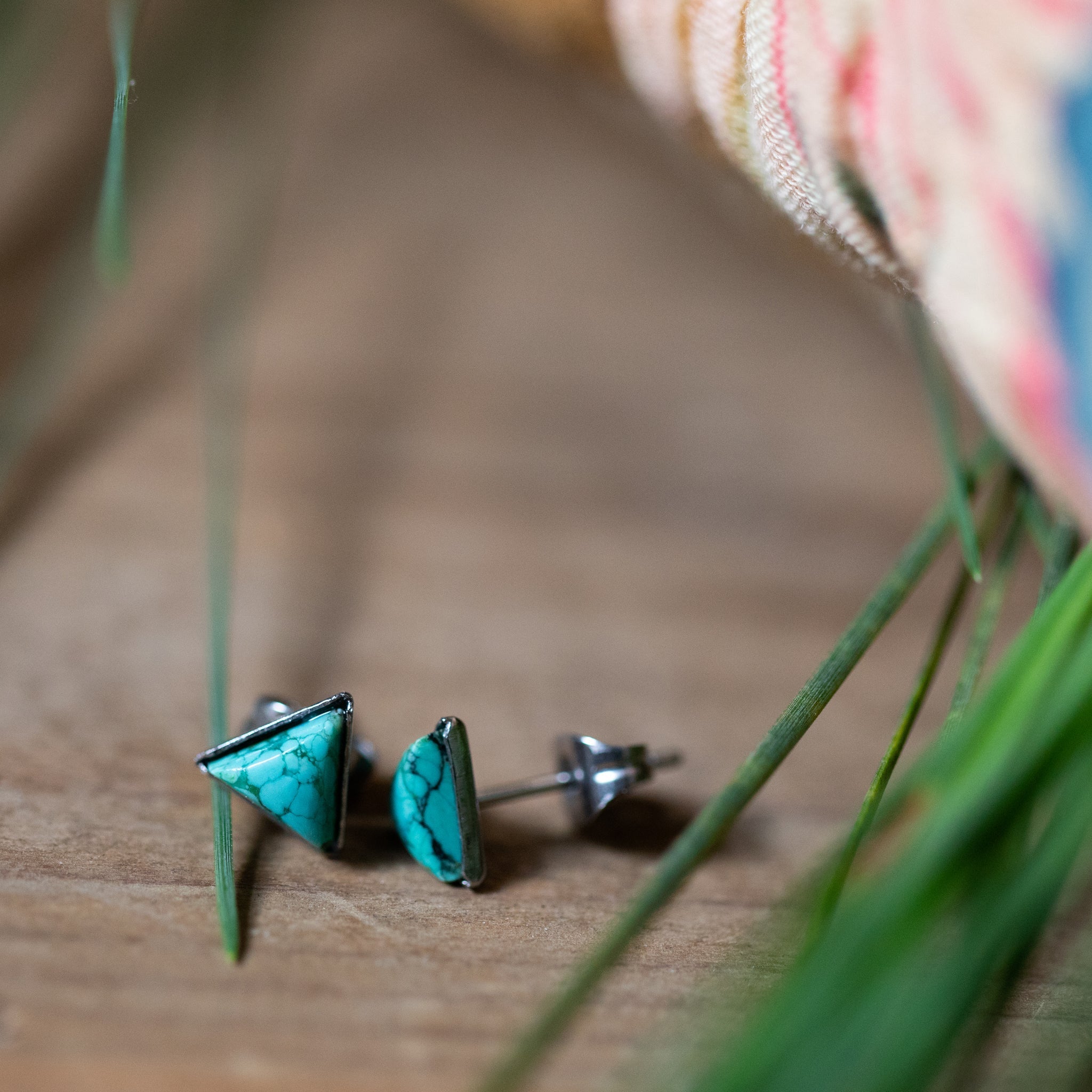 Mountains of Earth Tiny Triangle Turquoise Stud Earrings - Che Cose Belle