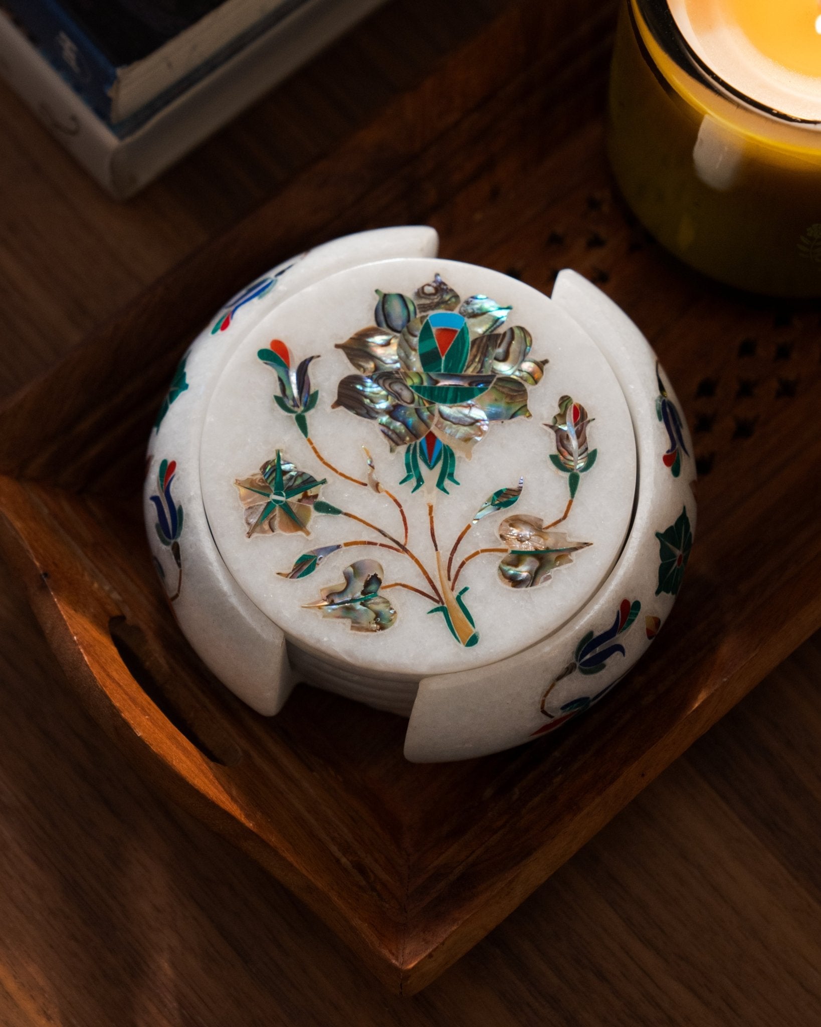 Mughal Multicolored Inlay Coaster Set - Che Cose Belle