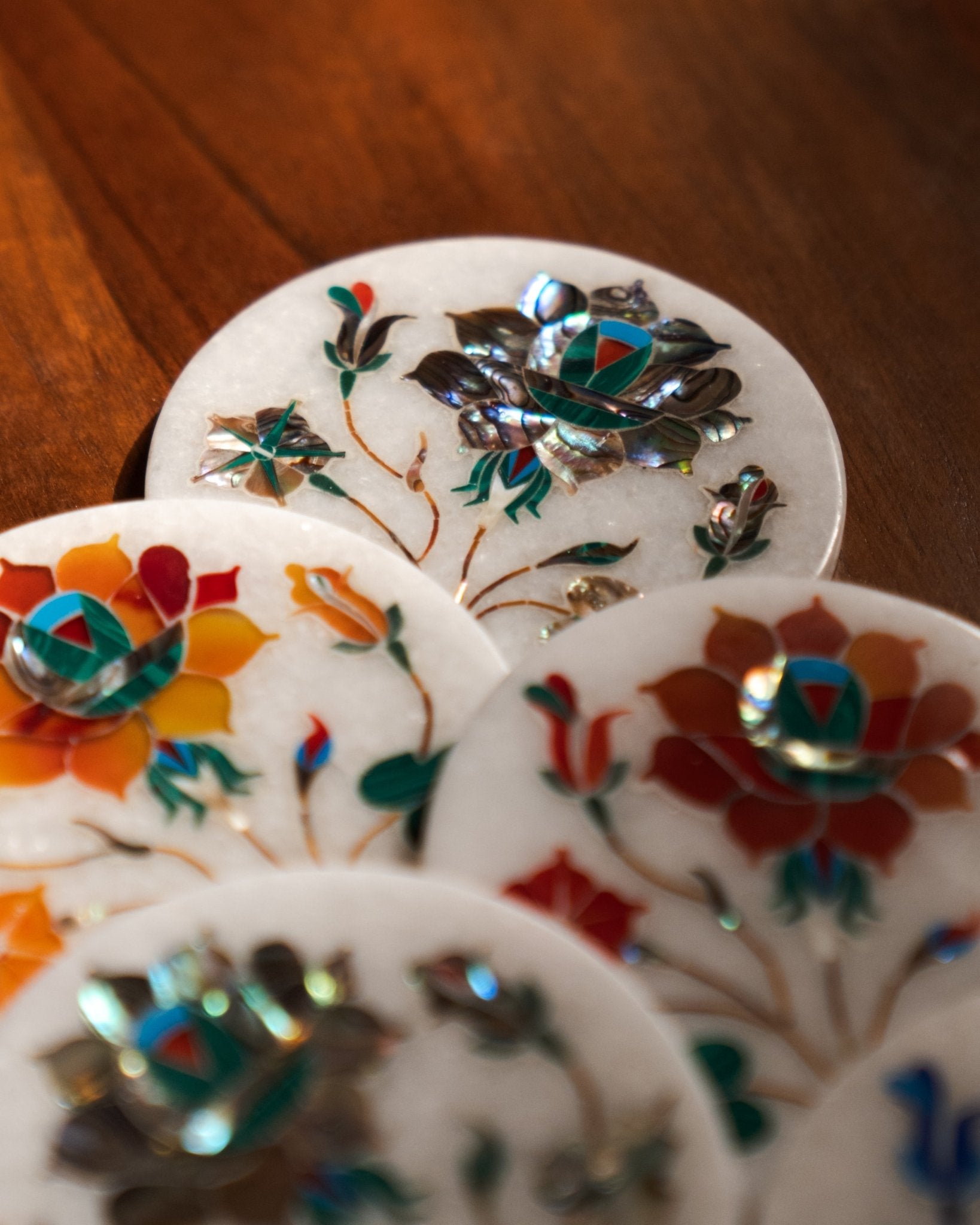 Mughal Multicolored Inlay Coaster Set - Che Cose Belle