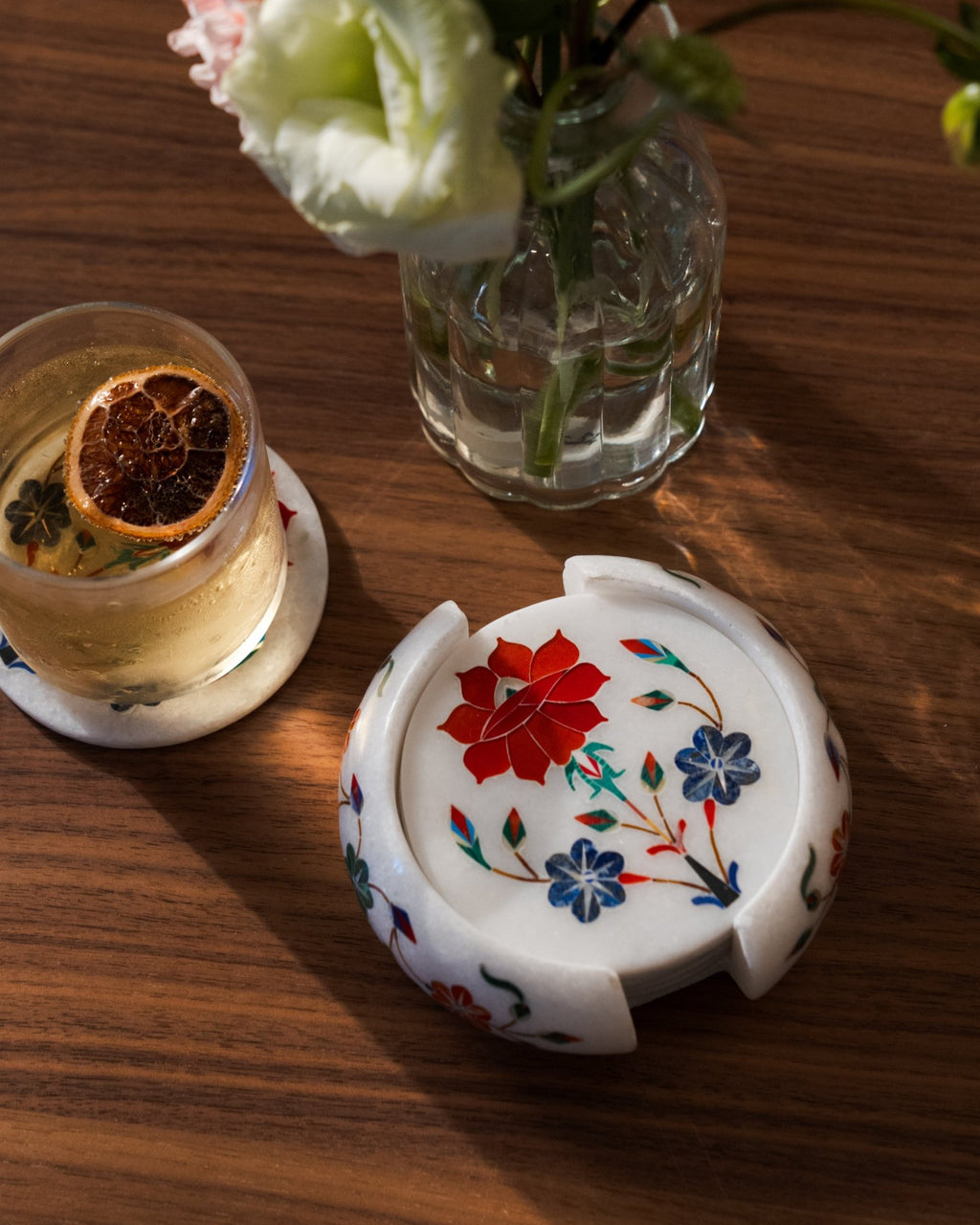 Mughal Red Flower Coaster Set - Che Cose Belle