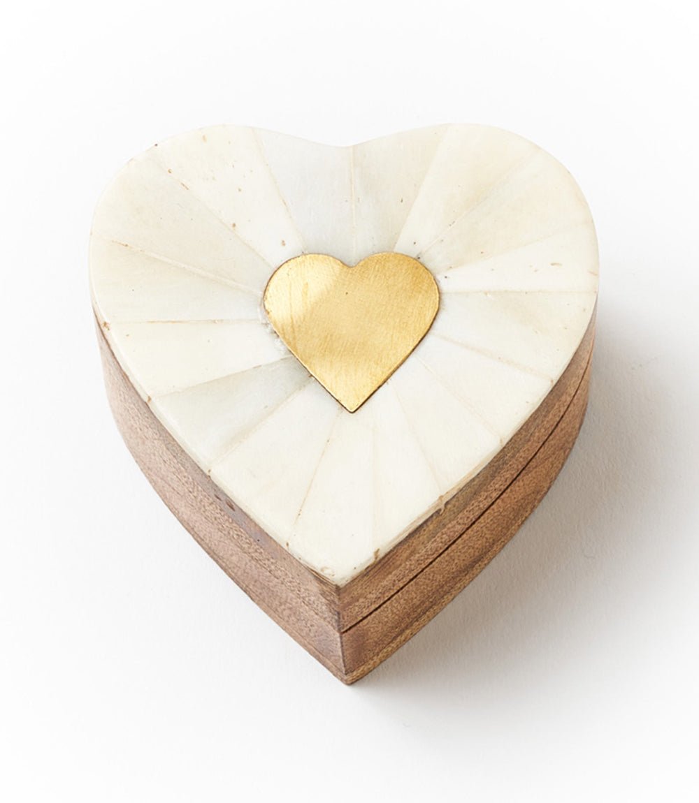 Mukhendu Heart Keepsake Box - Bone, Brass Inlay - Che Cose Belle