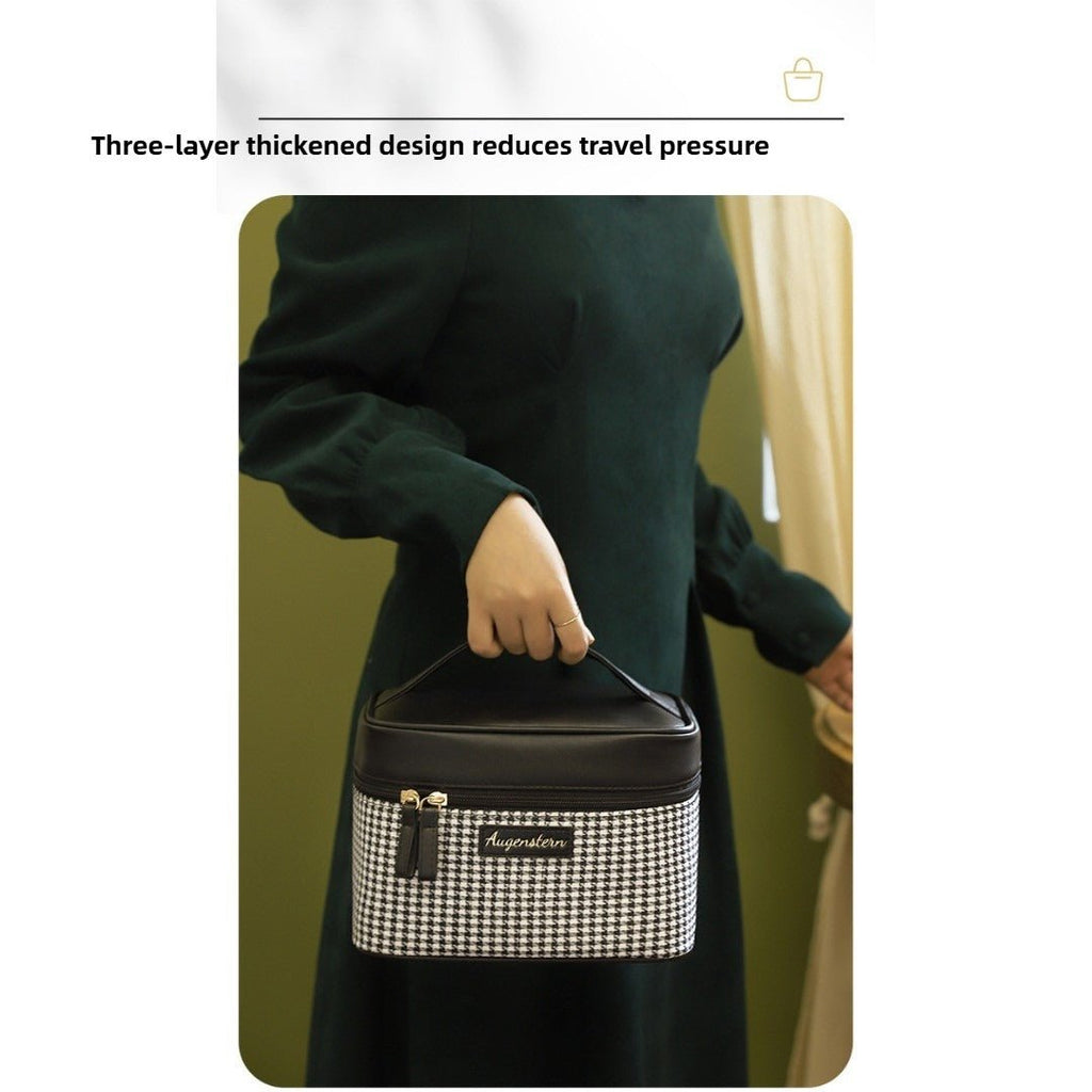 Multifunctional PU thousand bird grid cosmetic bag, portable cosmetic case, large capacity storage bag cosmetics, storage box, makeup bag with compartments, - Che Cose Belle