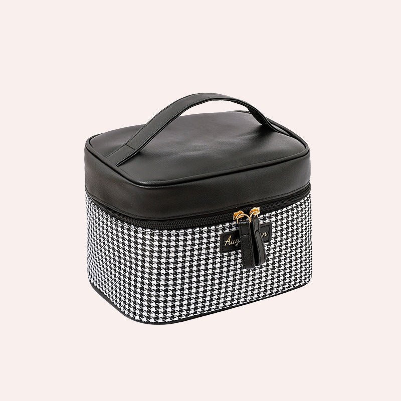 Multifunctional PU thousand bird grid cosmetic bag, portable cosmetic case, large capacity storage bag cosmetics, storage box, makeup bag with compartments, - Che Cose Belle