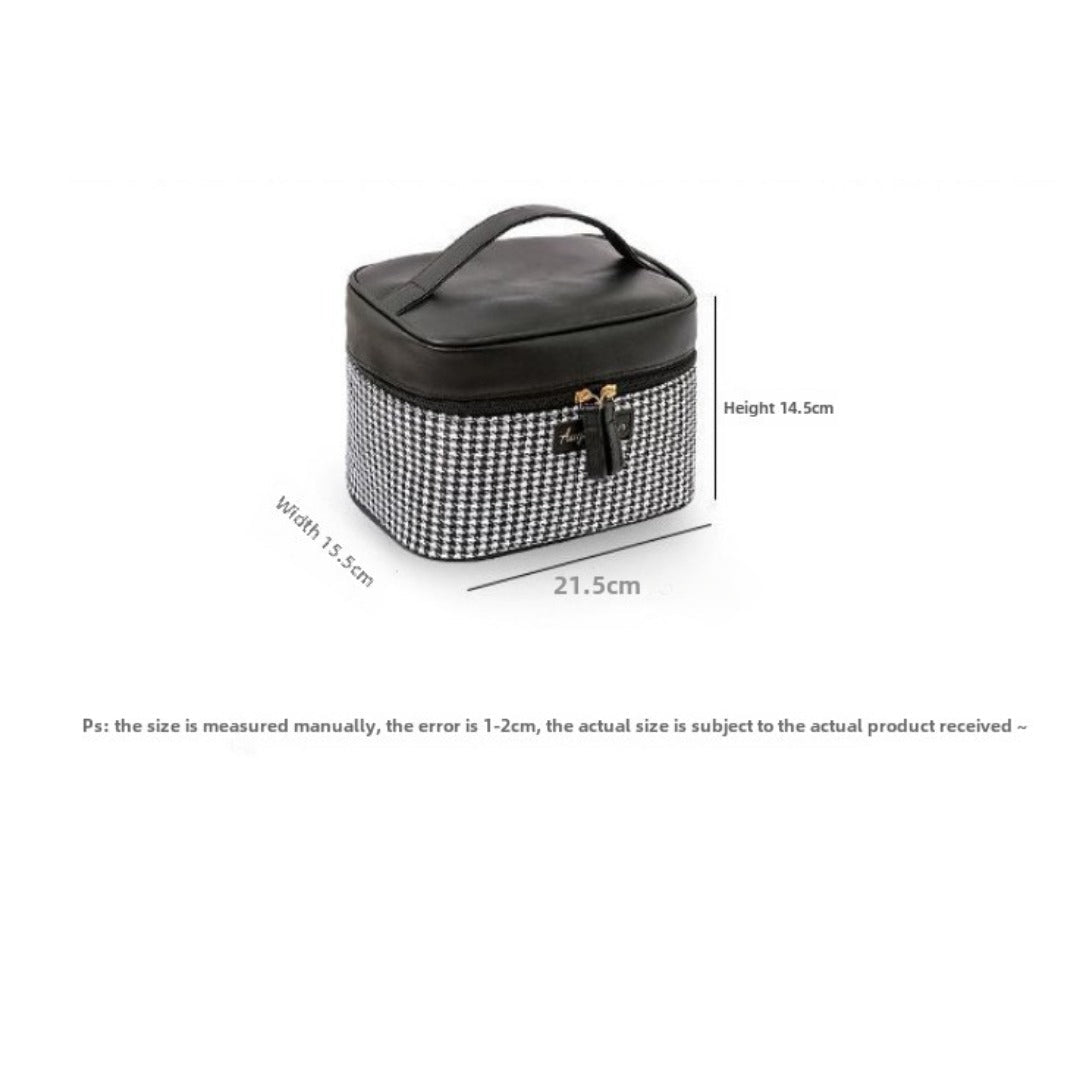 Multifunctional PU thousand bird grid cosmetic bag, portable cosmetic case, large capacity storage bag cosmetics, storage box, makeup bag with compartments, - Che Cose Belle
