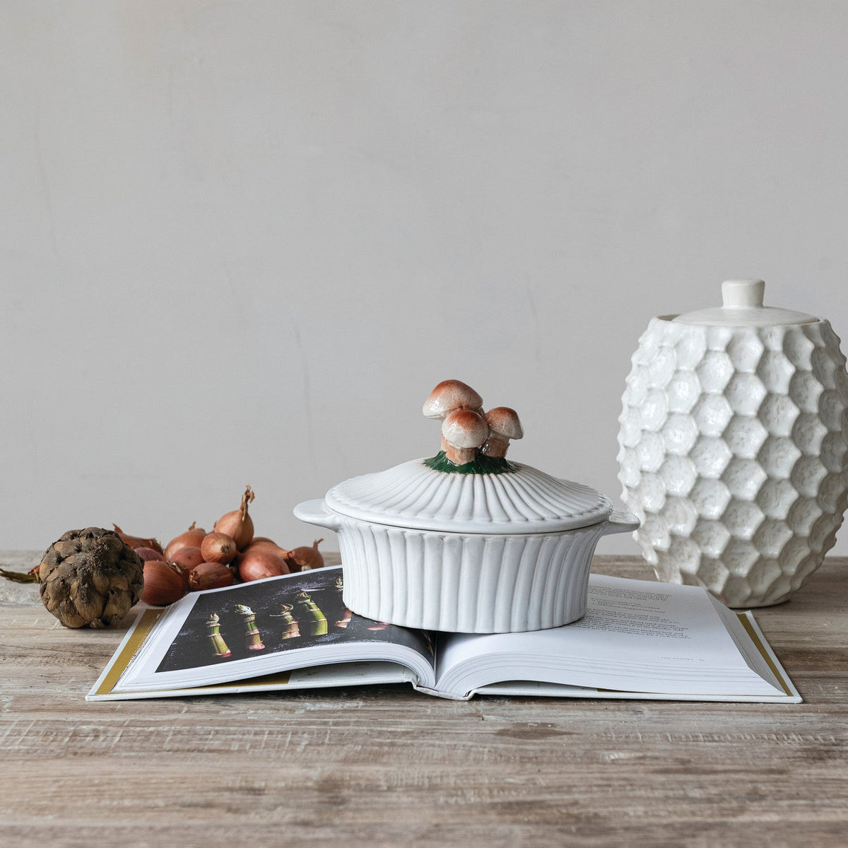 Mushroom Lid Ceramic Fluted Baker - Che Cose Belle