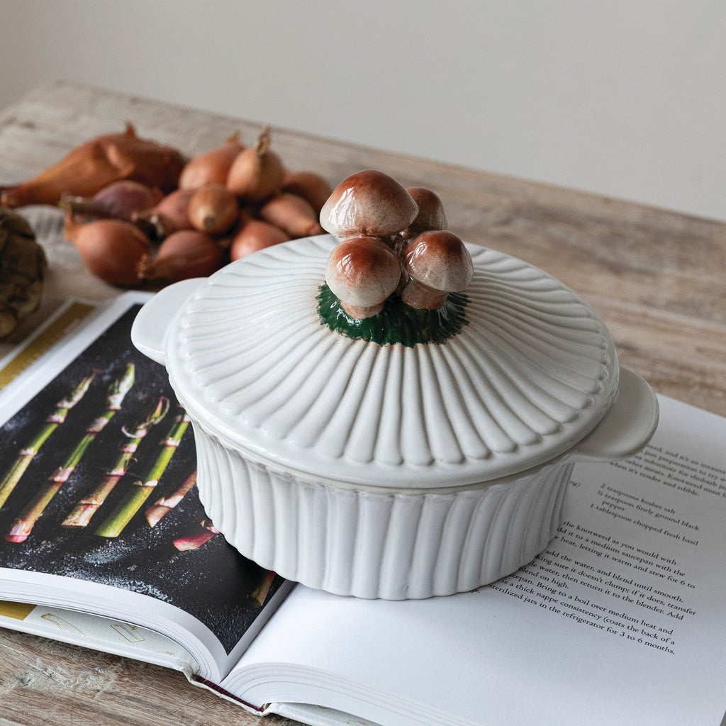 Mushroom Lid Ceramic Fluted Baker - Che Cose Belle