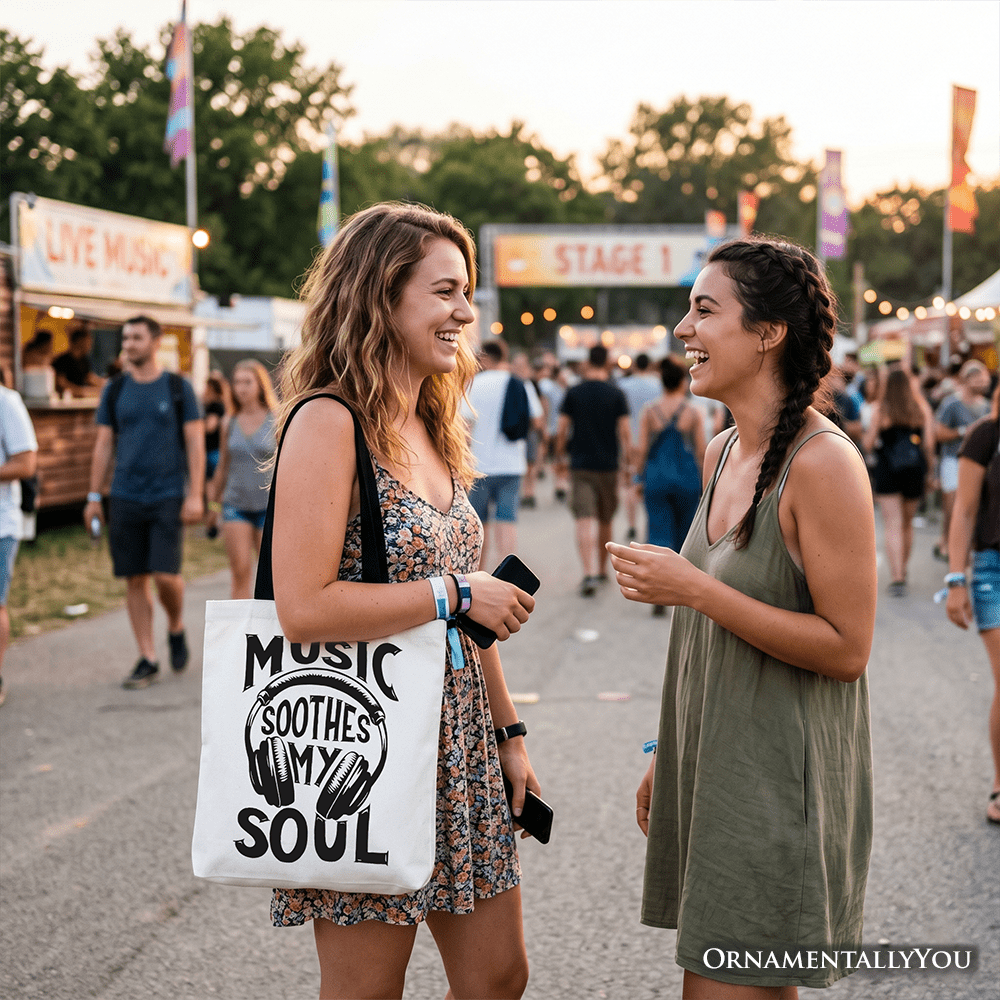 Music Soothes My Soul Tote Bag, Festival Concert Gift Shopper - Che Cose Belle