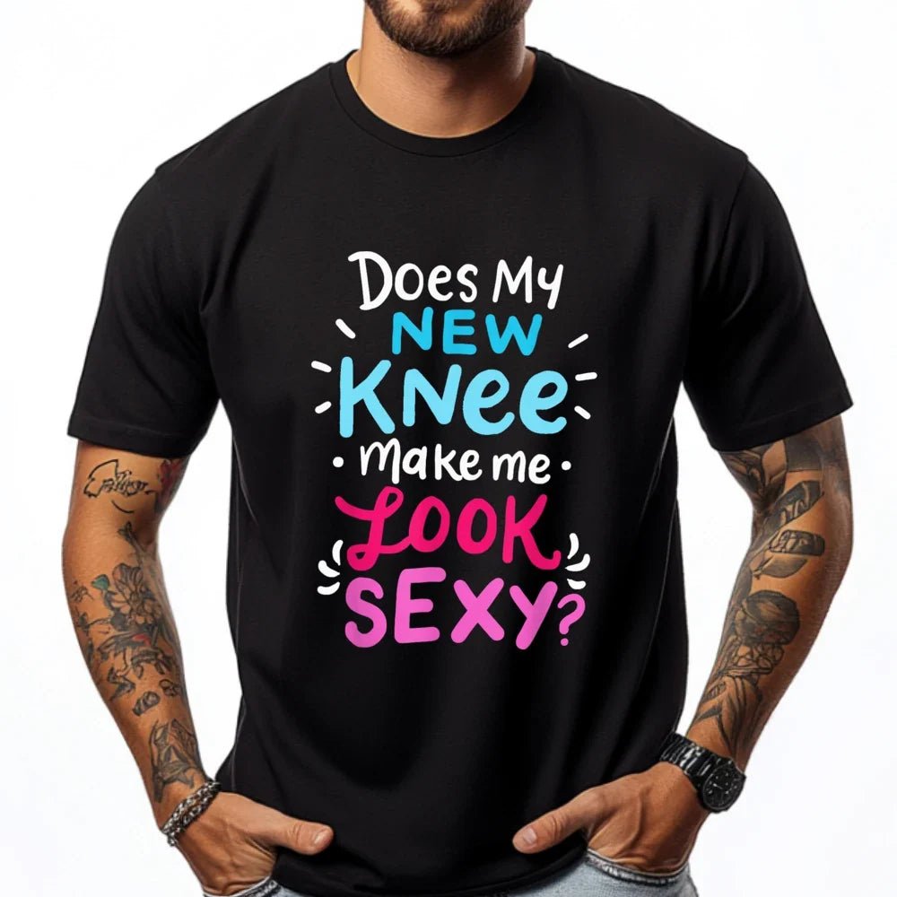 My New Knee Gift Funny Knee Replacement Surgery Joke Black Graphic Tees Men's Clothing Easter Sunday - Che Cose Belle