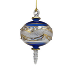 Gold Etched Blown Glass Sphere - Blue