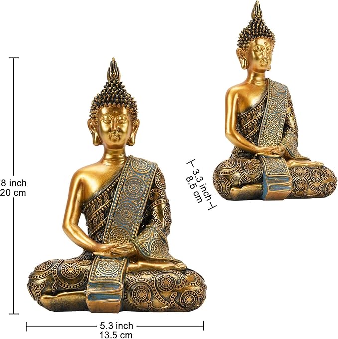 Nacome Meditating Seated Thai Buddha Statue Praying Collectibles Figurines,Zen Garden Buddha Sculpture - Indoor/Outdoor Decor for Home,Porch Yard Art Decoration,polyresin,Gold Buddah,Gift - Che Cose Belle